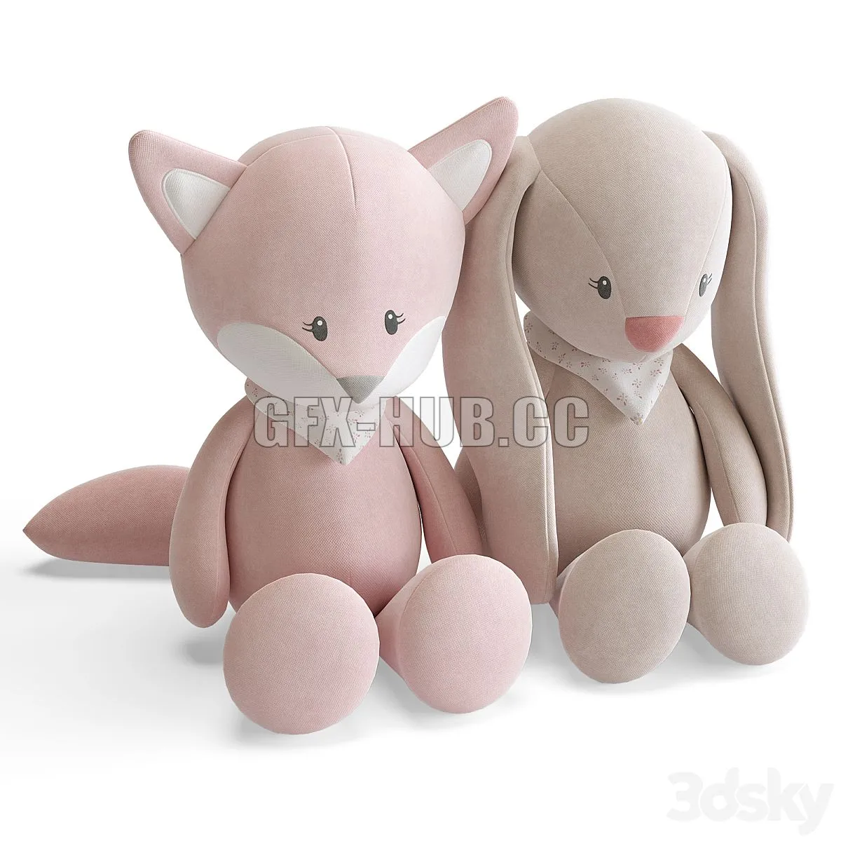 Fox Alice and Rabbit Pomme by Nattou Cuddly toys 3dsMax Model