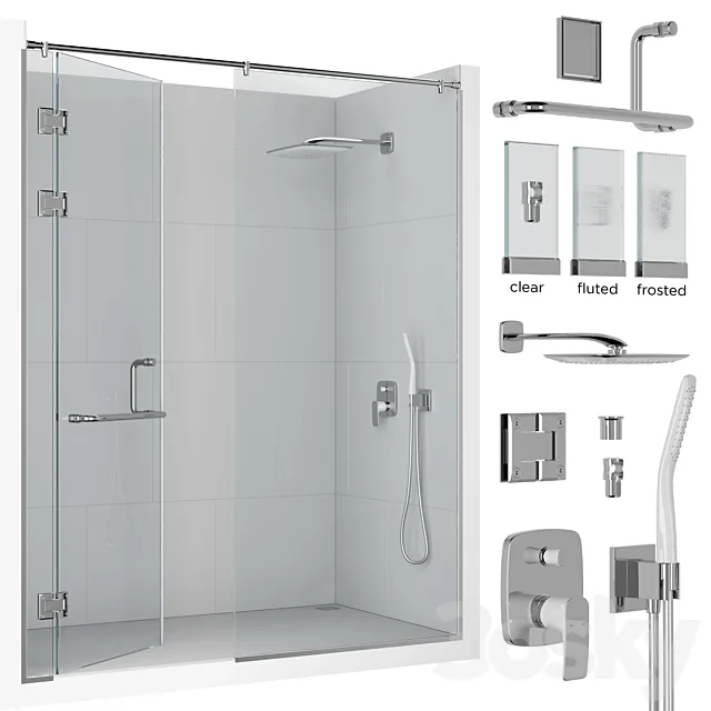 Frameless Shower Set 01 3ds Max