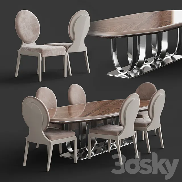 Francesco Molon F545 Dining Table with S545 Dining Chair 3DSMax File