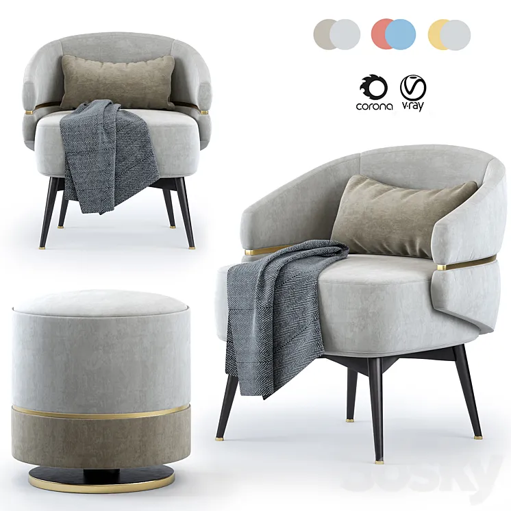 Frato cairo Armchair & Parma stool 3DS Max