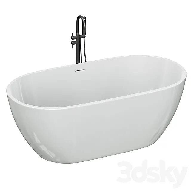 Free Standing Modern Oval Stone Bathtub Back to Wall Standard White 3ds Max