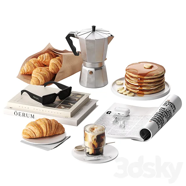 French breakfast with coffee and croissant 3ds Max