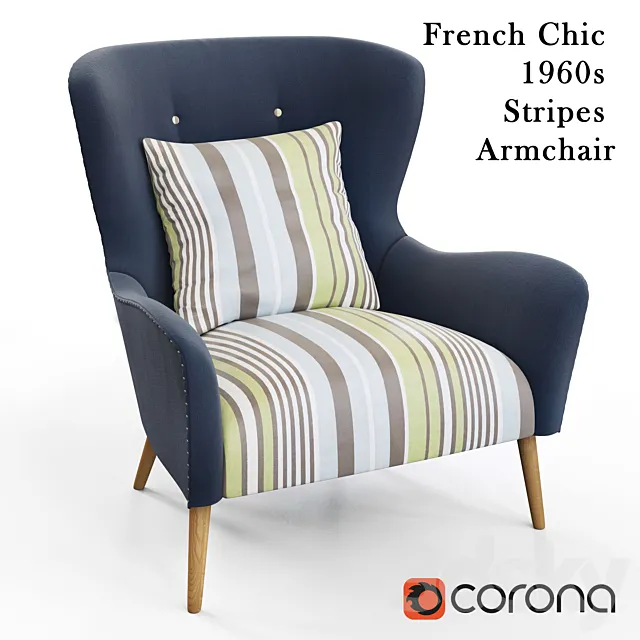French Chic 1960s Stripes Armchair 3DSMax File