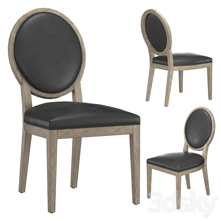 FRENCH CONTEMPORARY ROUND LEATHER DINING SIDE CHAIR 3DS Max