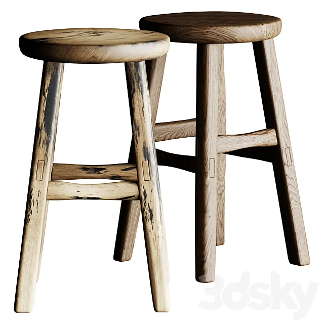 French Wooden Stool or Side Table 3ds Max