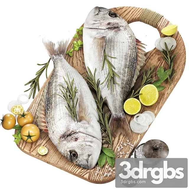 Fresh fish with vegetables and herbs 3dsmax Download