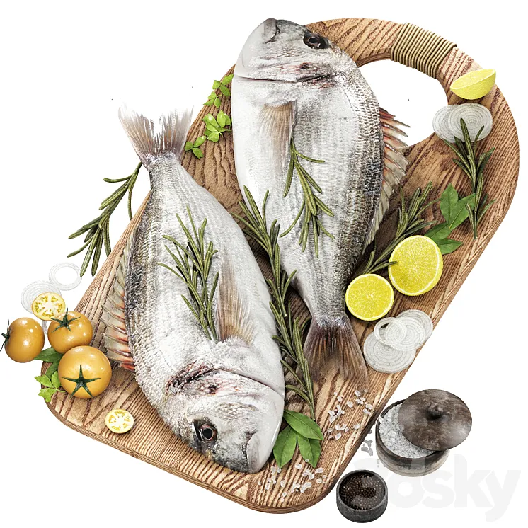 fresh fish with vegetables and herbs 3DS Max