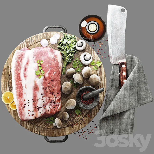 fresh meat on the board with herbs and mushrooms 3dsMax Model