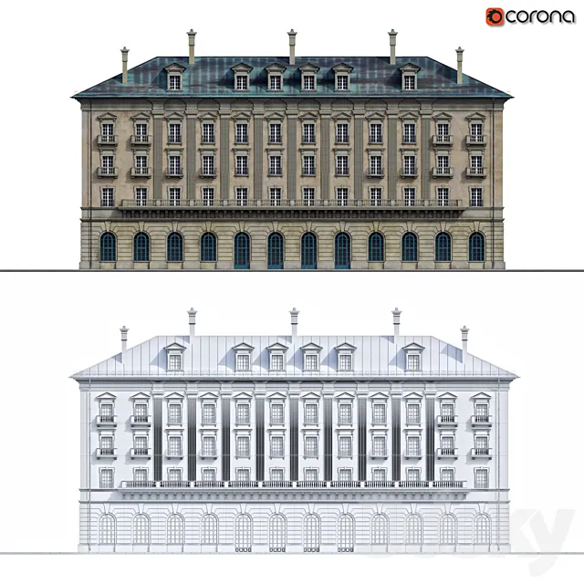 Front of the house in the style of classicism 3ds Max