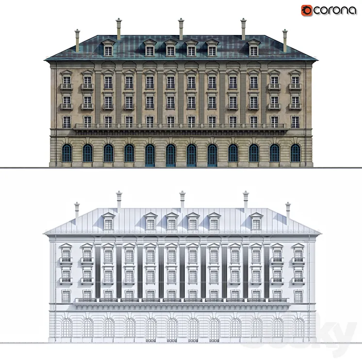 Front of the house in the style of classicism 3DS Max