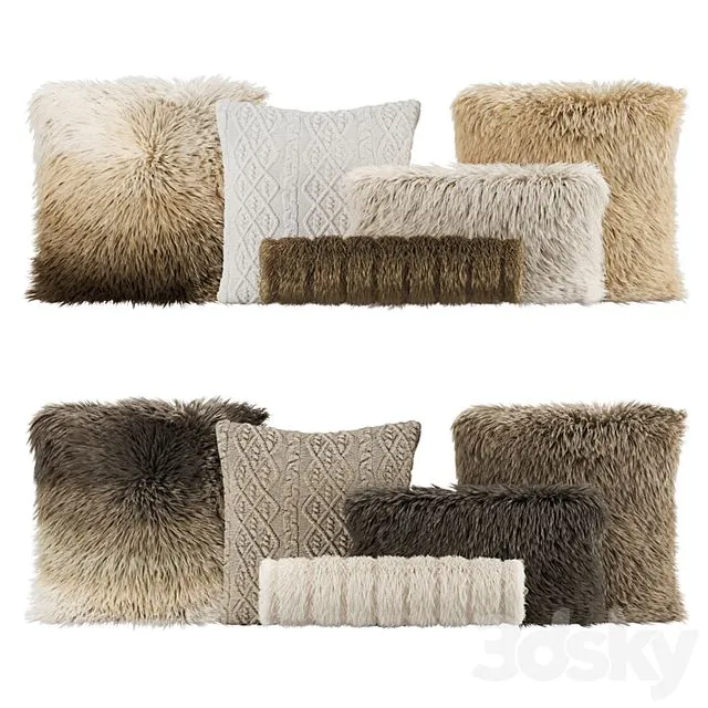 Fur Pillow set 003 3dsMax Model