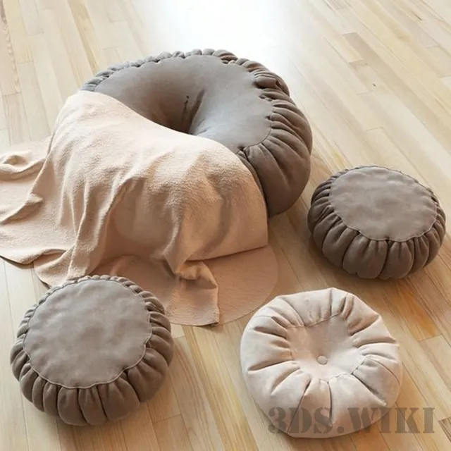 furniture – 4 pouf with plaid 3ds Max