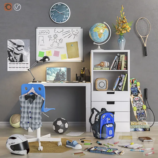 Furniture and accessories for the children’s room “Back to School”  3DSMax File