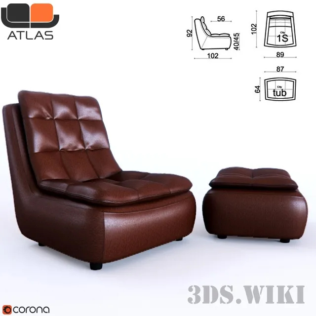 furniture – Armchair and pouf 3ds Max