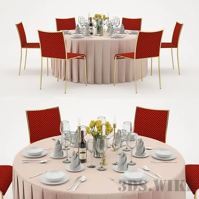 furniture – Banquet table with serving 3ds Max