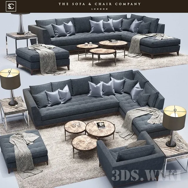 furniture – Barbican sofa with coffee table and decorative set 3ds Max
