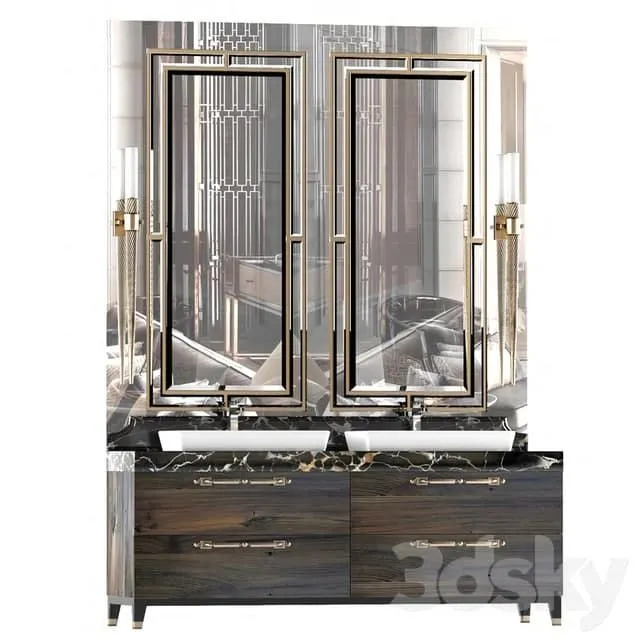 Furniture bathroom. Cabinet with two sinks 3dsMax Model