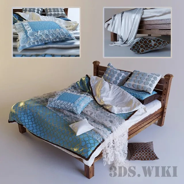 furniture – Beautiful wooden bed with linens 3ds Max