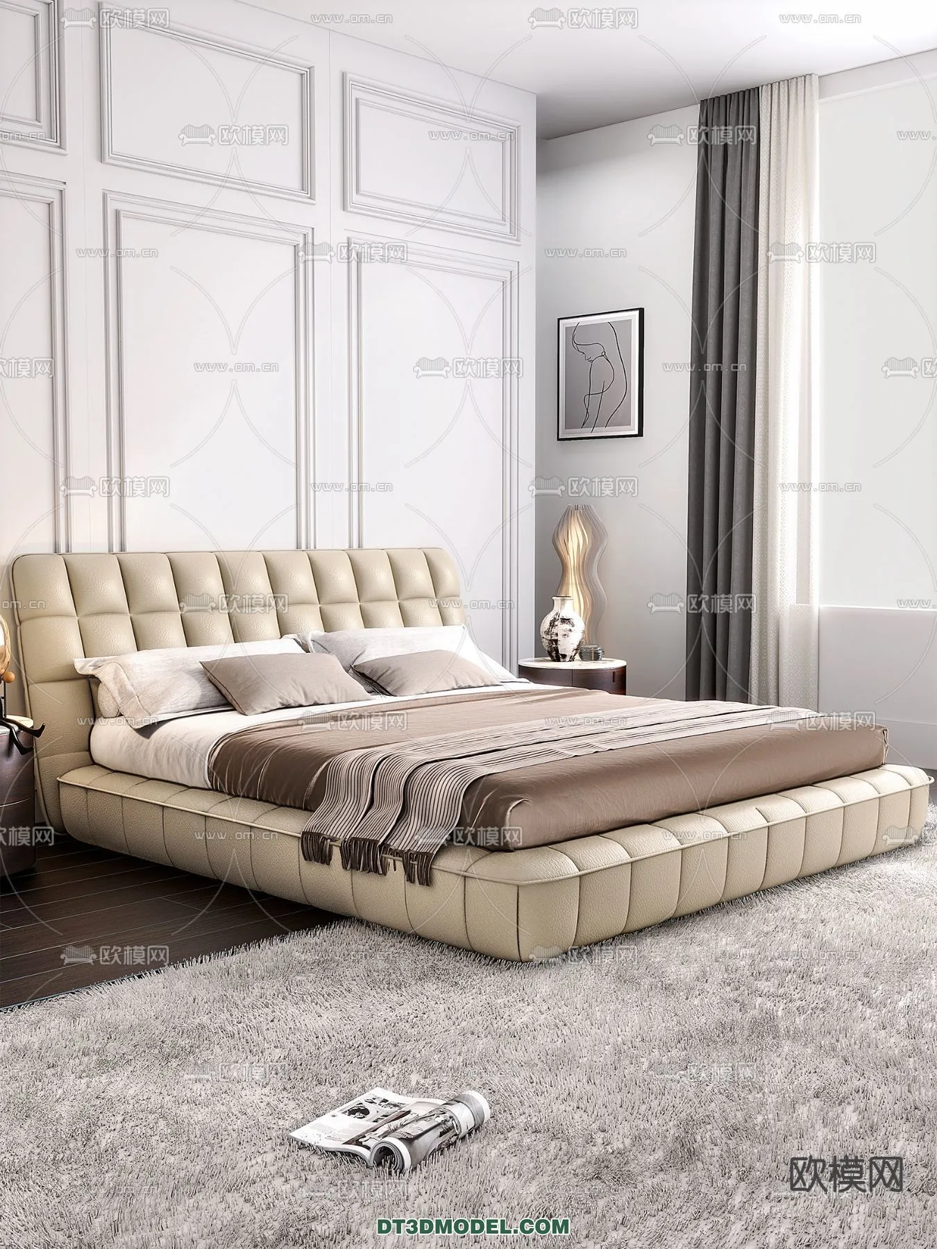 FURNITURE – BED – 3D Model For Interior Design – 2258