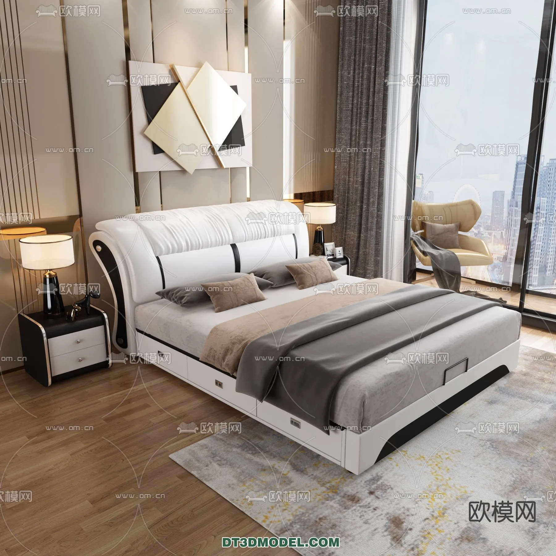 FURNITURE – BED – 3D Model For Interior Design – 2260