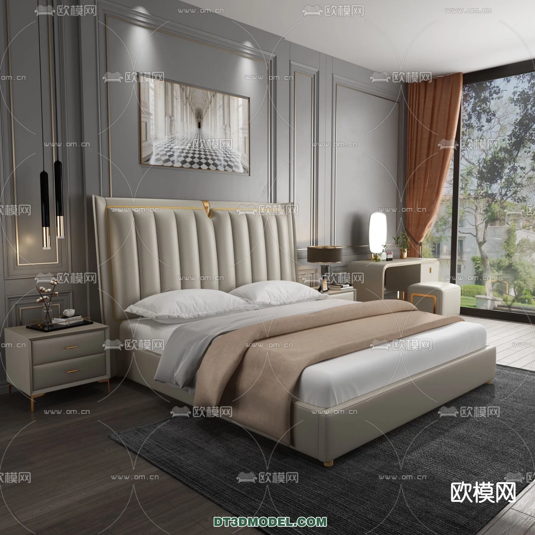 FURNITURE – BED – 3D Model For Interior Design – 2262