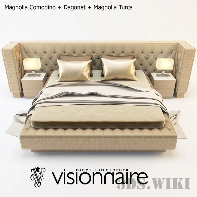 furniture – Bed Magnolia Comodino + Dagonet + Magnolia Turca 3ds Max