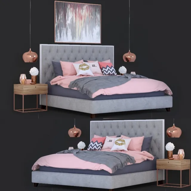 furniture – Bed Prague with decor 3ds Max