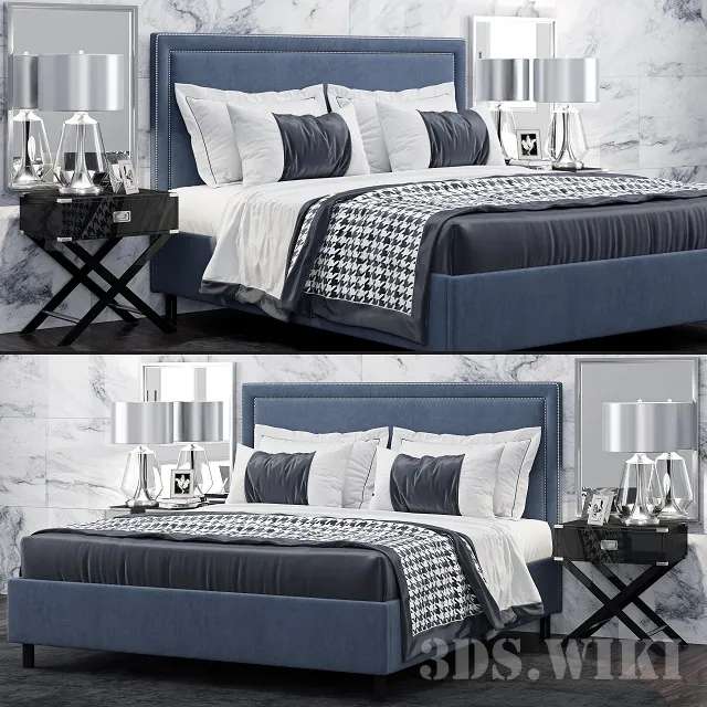 furniture – Bed TOV Furniture Reed Navy Velvet Tufted 3ds Max