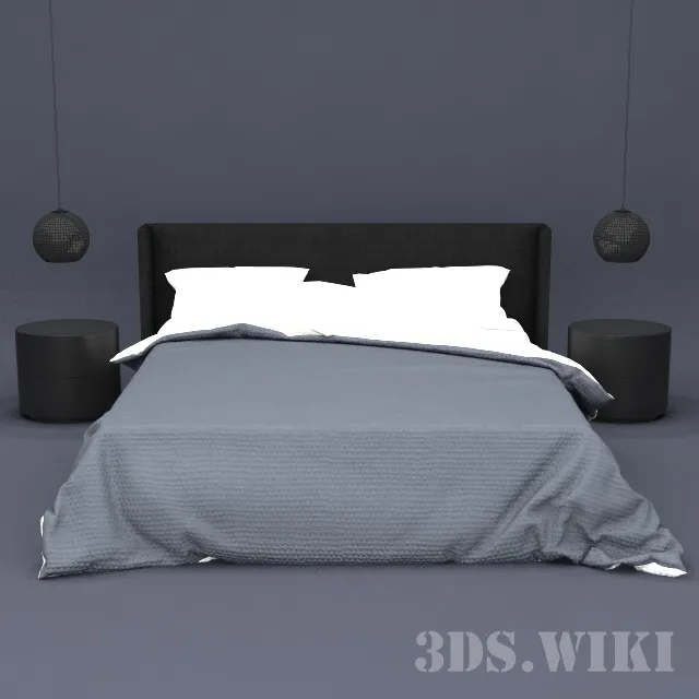 furniture – Bed with bedside tables and lamps 3ds Max