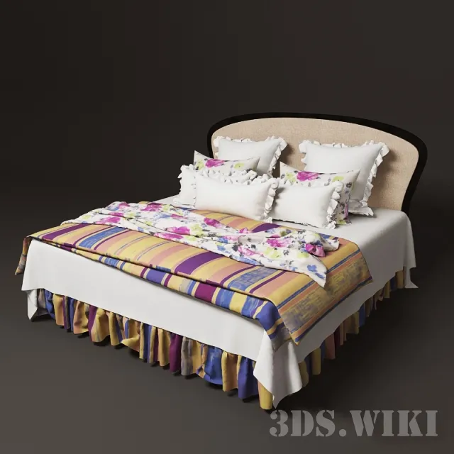 furniture – Bed with colored linens and pillows 3ds Max
