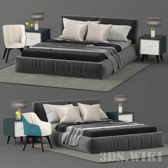 furniture – Bed with pillows a bedside table lamps … 3ds Max
