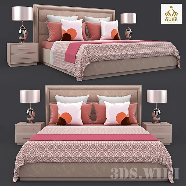 furniture – Bed with side tables and lamps OURS 3ds Max