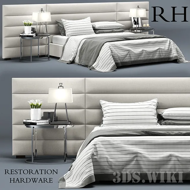 furniture – Bed with side tables and lamps RH Horizontal Channel 3ds Max