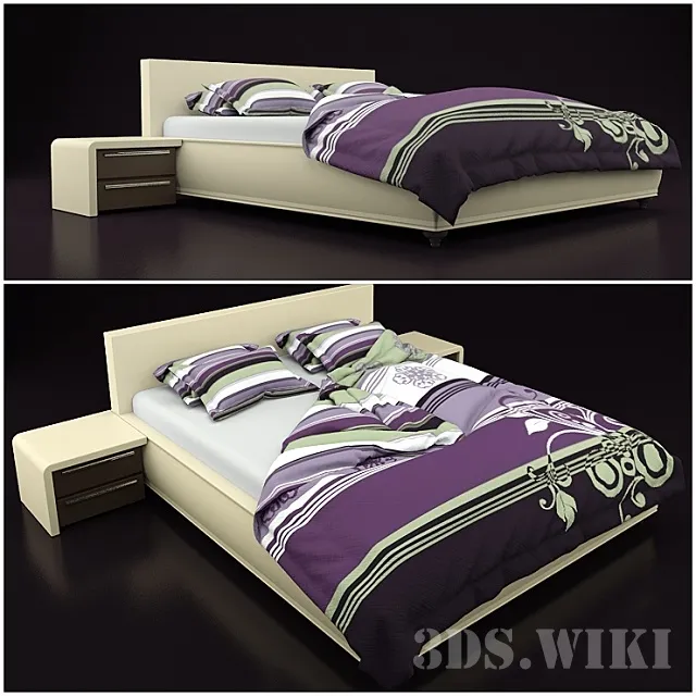 furniture – Bed with side tables and linens 3ds Max