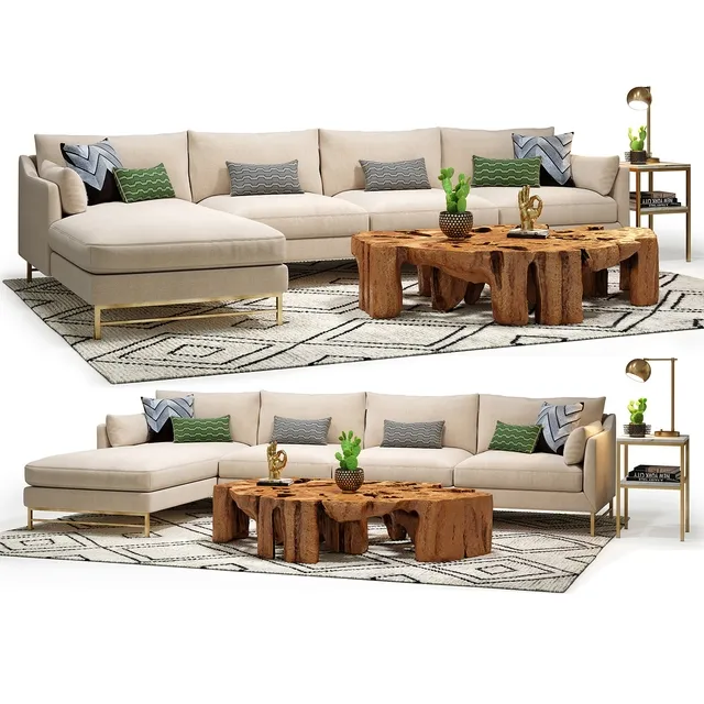 furniture – Benson sectional sofa and  Meteor coffee table set 3ds Max