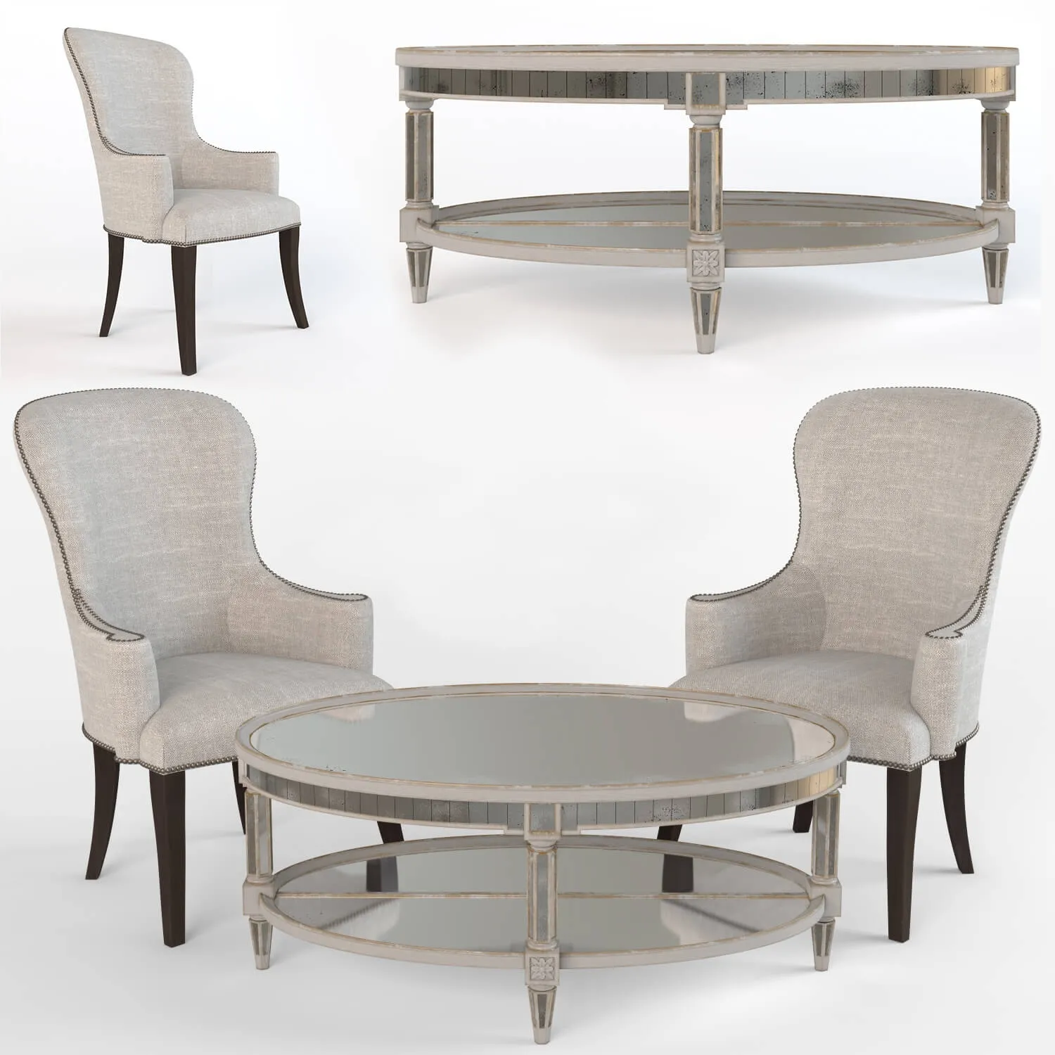 furniture – Biondo Armchair and Antique Mirror Coffee Table 3ds Max