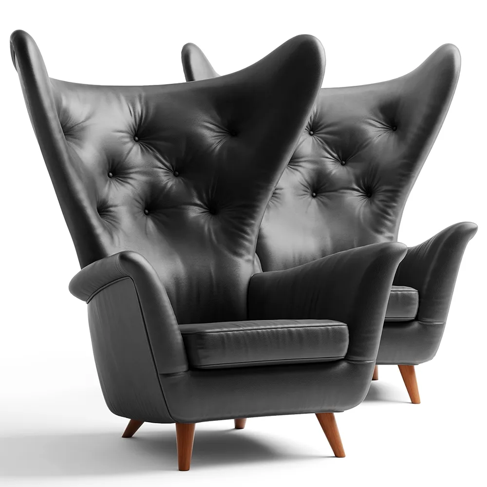 furniture – Black leather Wing lounge chair 1950s 3ds Max