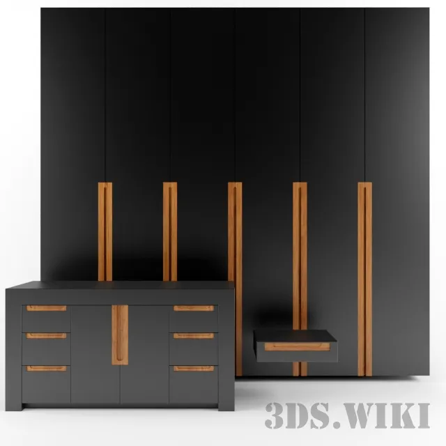 furniture – Black Wardrobe With Its Cabinets 3ds Max