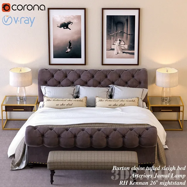 furniture – Burton Eloise Tufted Restoration Hardware Bed 3ds Max