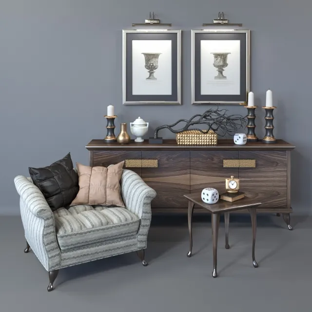 furniture – Cabinet table and armchair Casa Statu 3ds Max