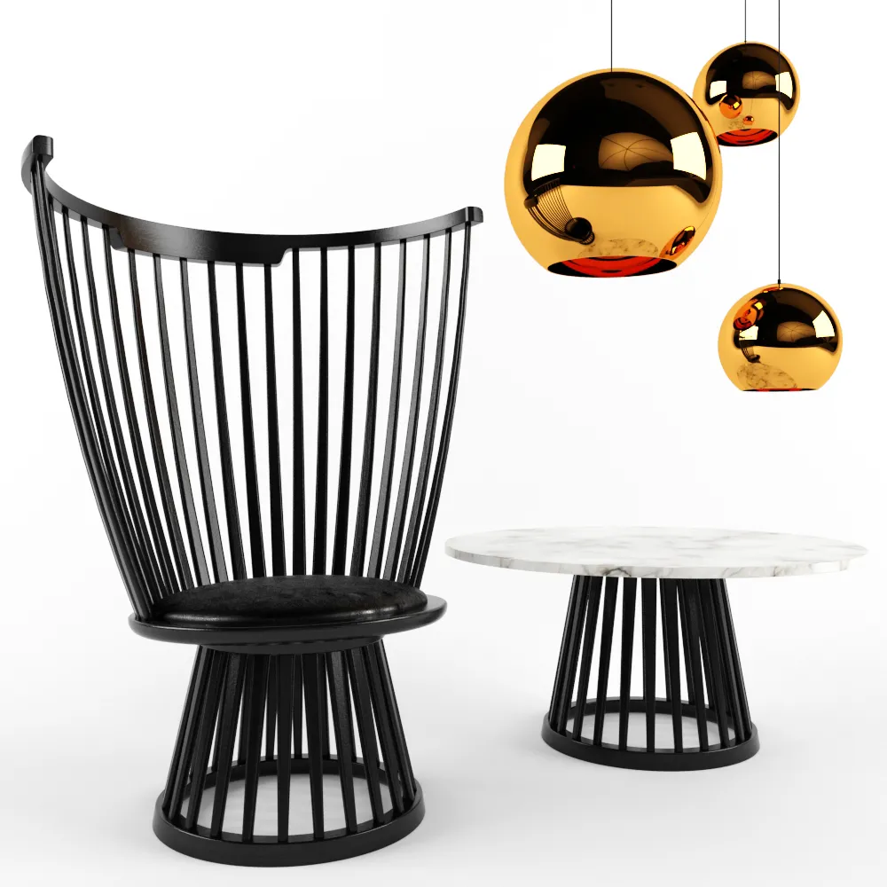 furniture – Chair and table with ceiling lamp 3ds Max