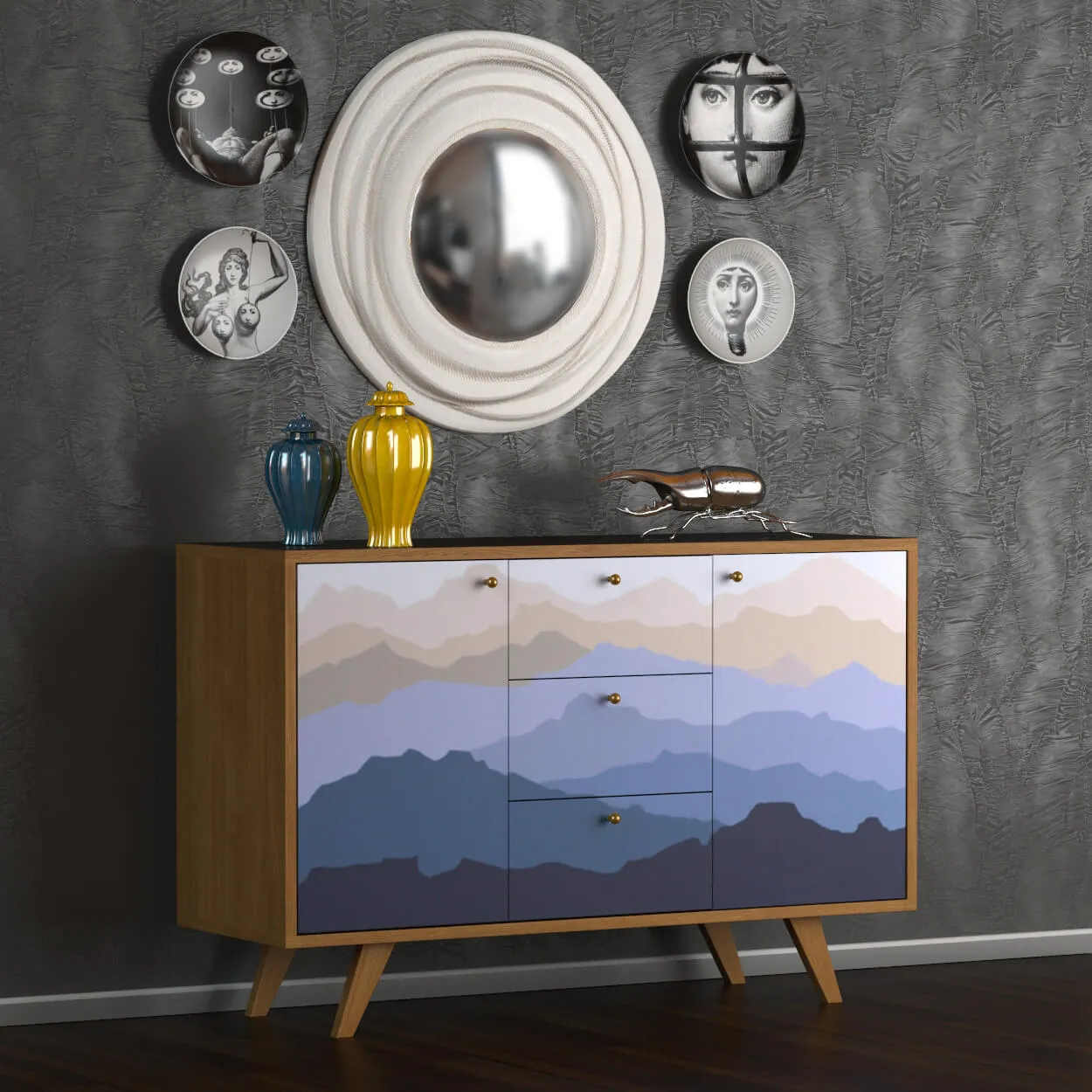 furniture – Chest of drawer with mirror and decor set 01 3ds Max