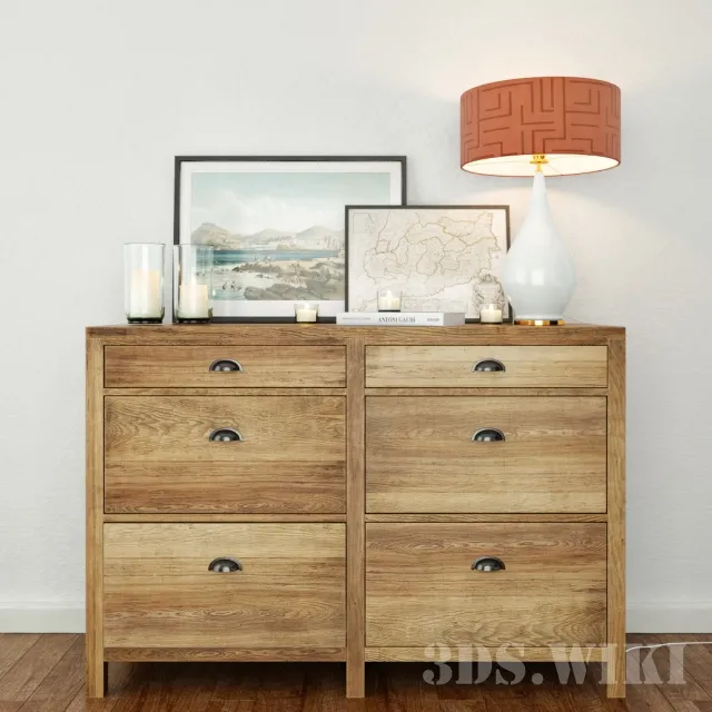 furniture – Chest of drawers pictures table lamp and candles 3ds Max