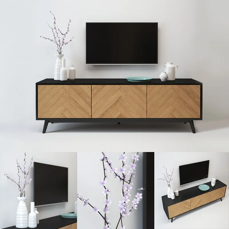 furniture – Chevron Oak Media Console 3ds Max