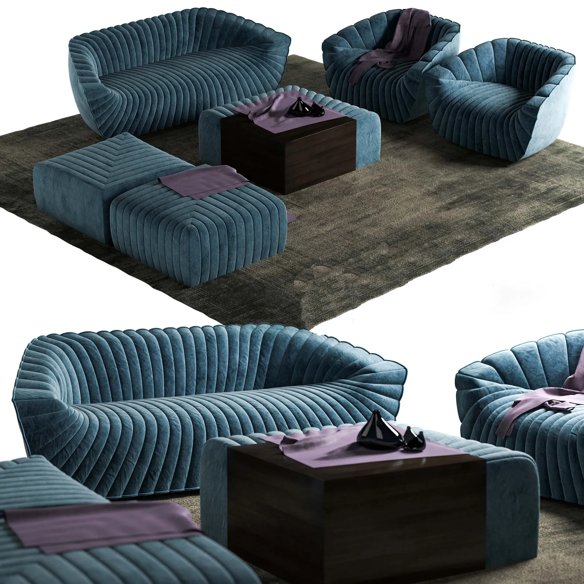 furniture – Chic blue sofa set 008 3ds Max