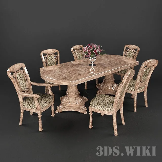 furniture – Classic dining table with chairs 3ds Max