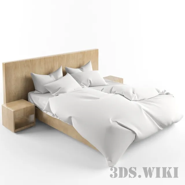 furniture – Contemporary wooden bed with side tables 3ds Max