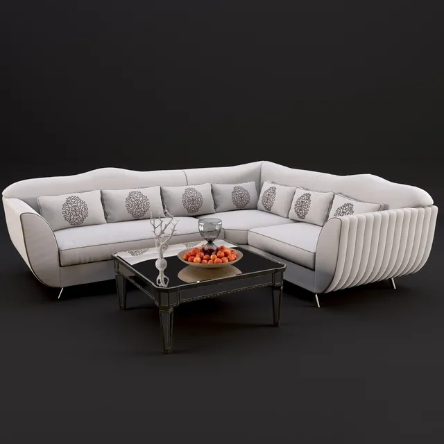 furniture – Corner sofa Keoma salotti neoclassico coffee table Horchow Amelie Mirrored 3ds Max