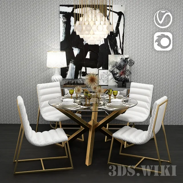 furniture – Costa Met Glass Gold Dining Table Served 3ds Max