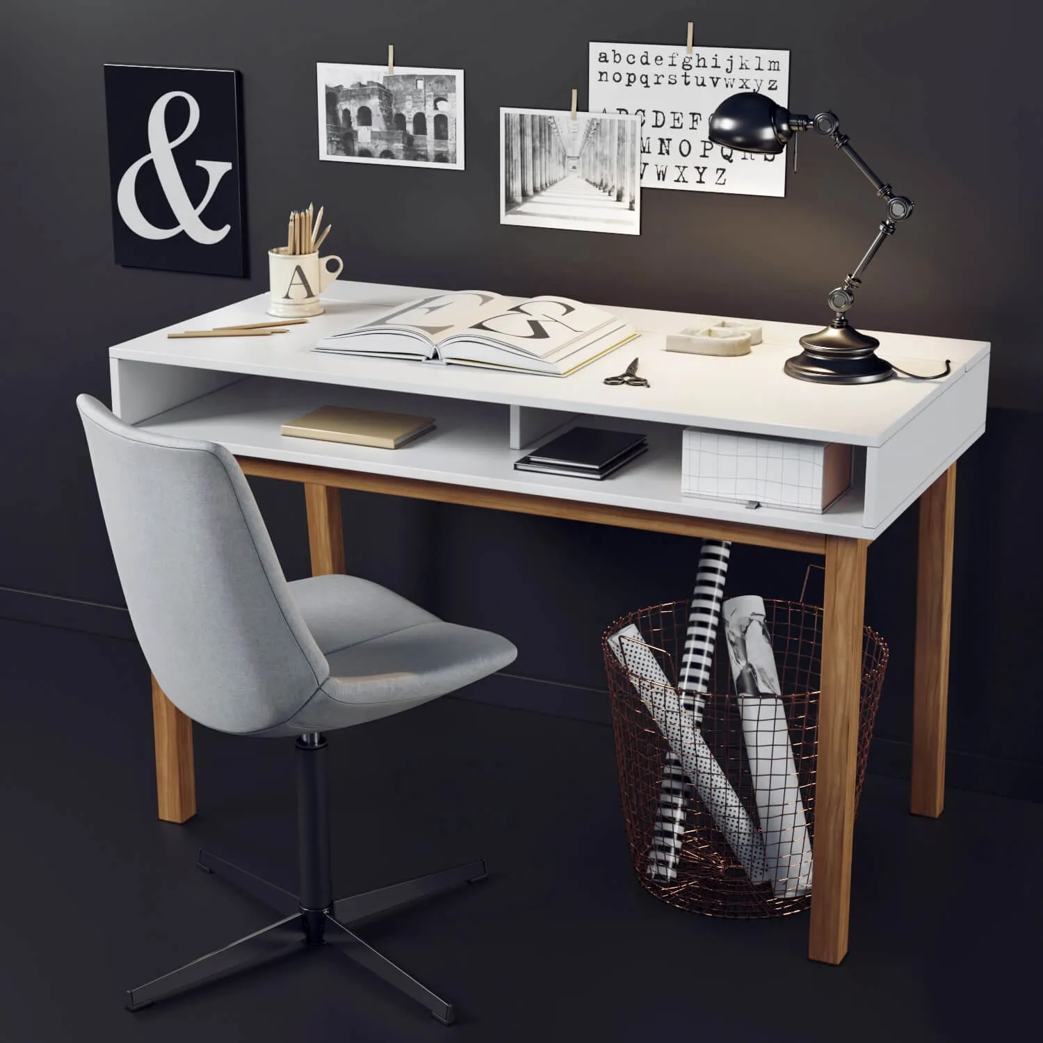 furniture – Desk and chair with La Redoute decor 3ds Max